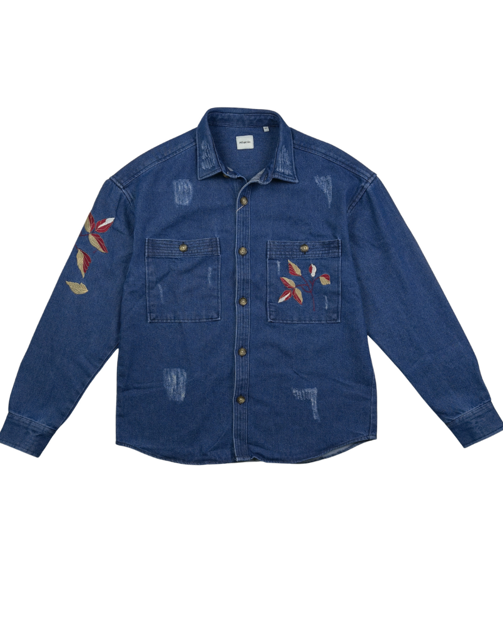 Embroidered Denim Shirt with Vintage Wash Details