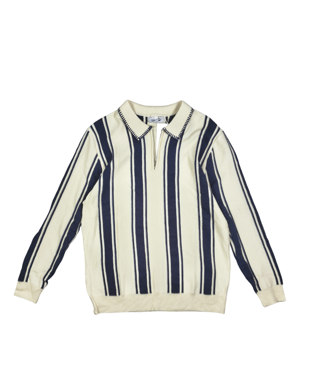 Knitted Off White Full Sleeves Polo