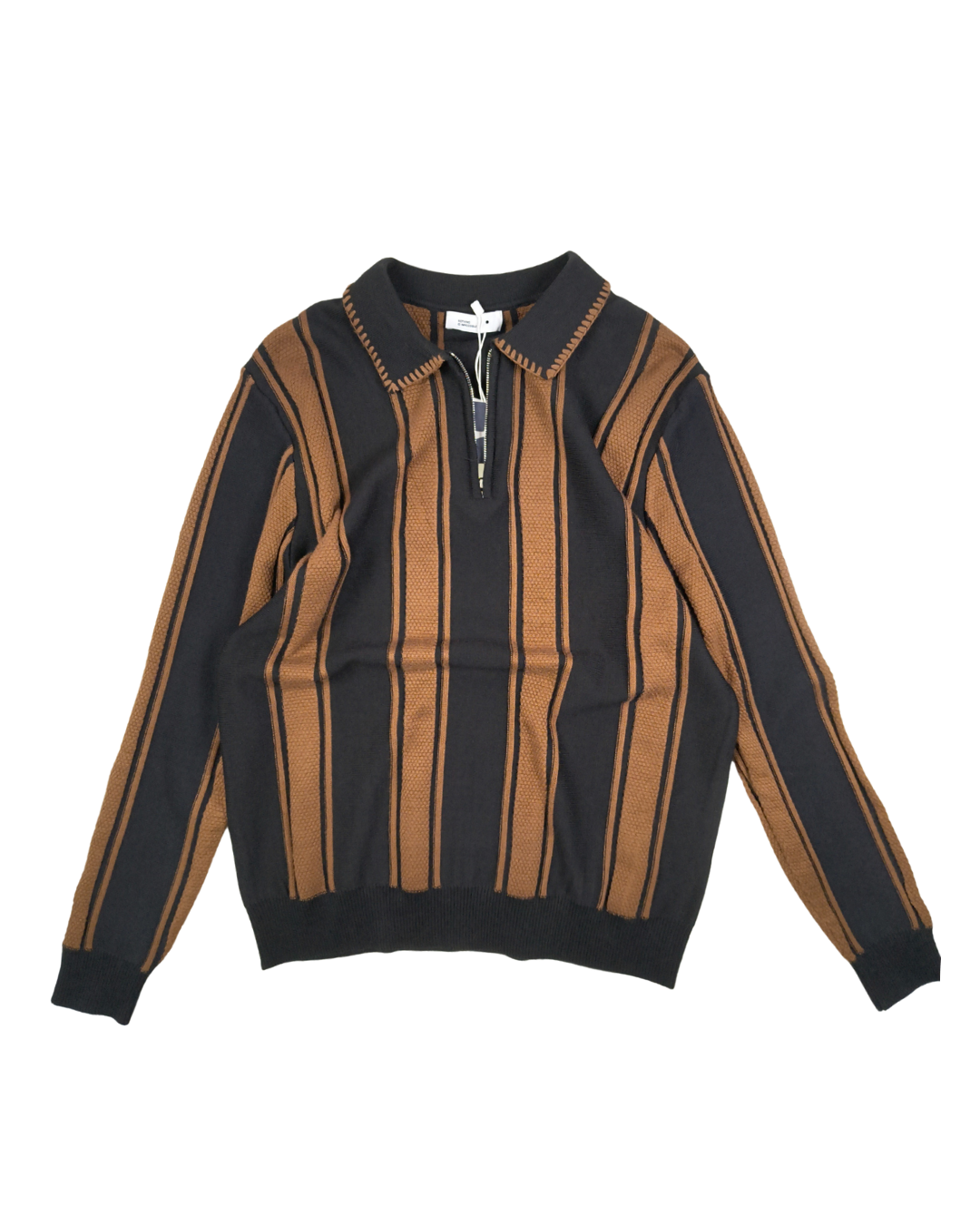 Knitted Brown Full Sleeves Polo