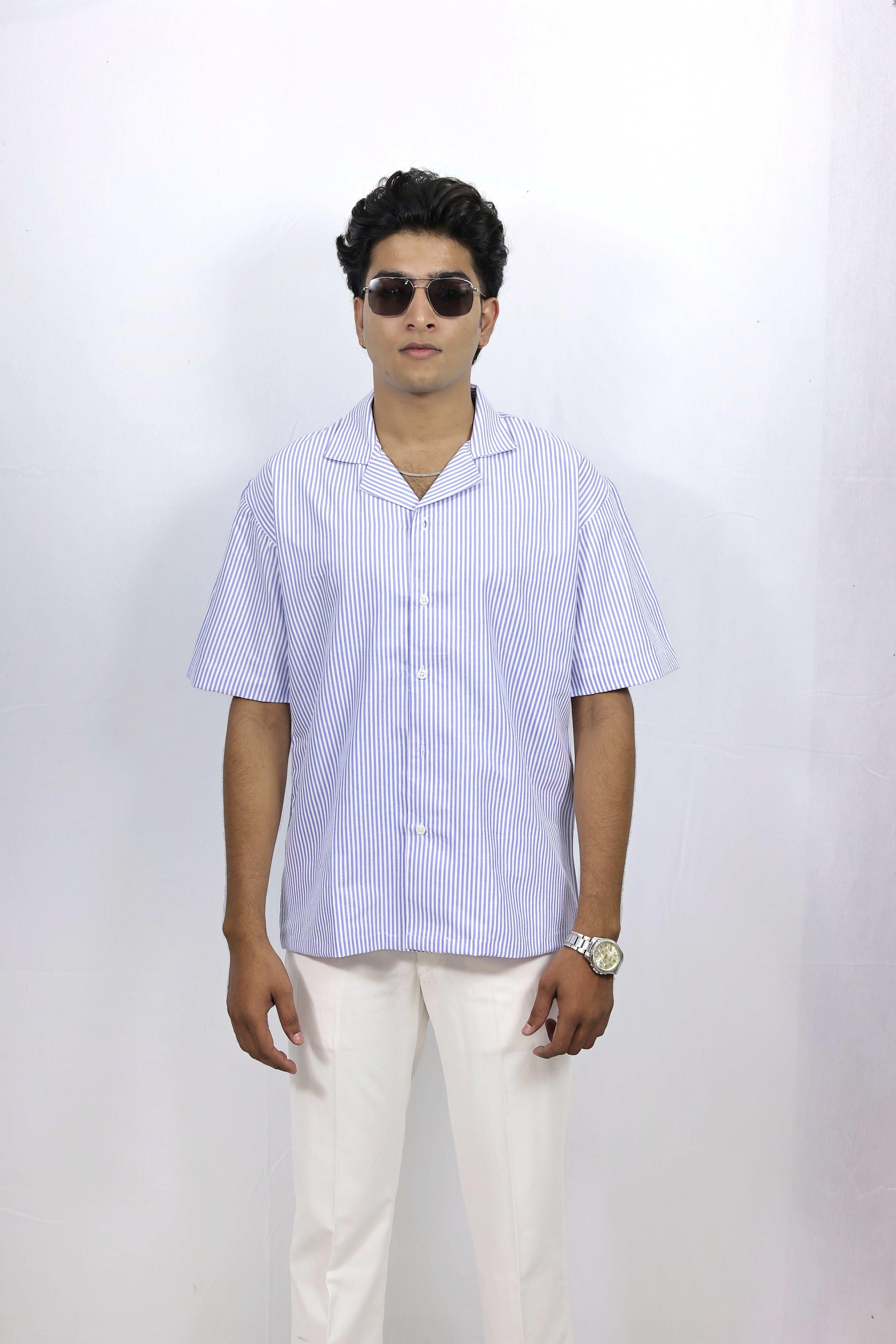 Stripes Oversized Half Shirt