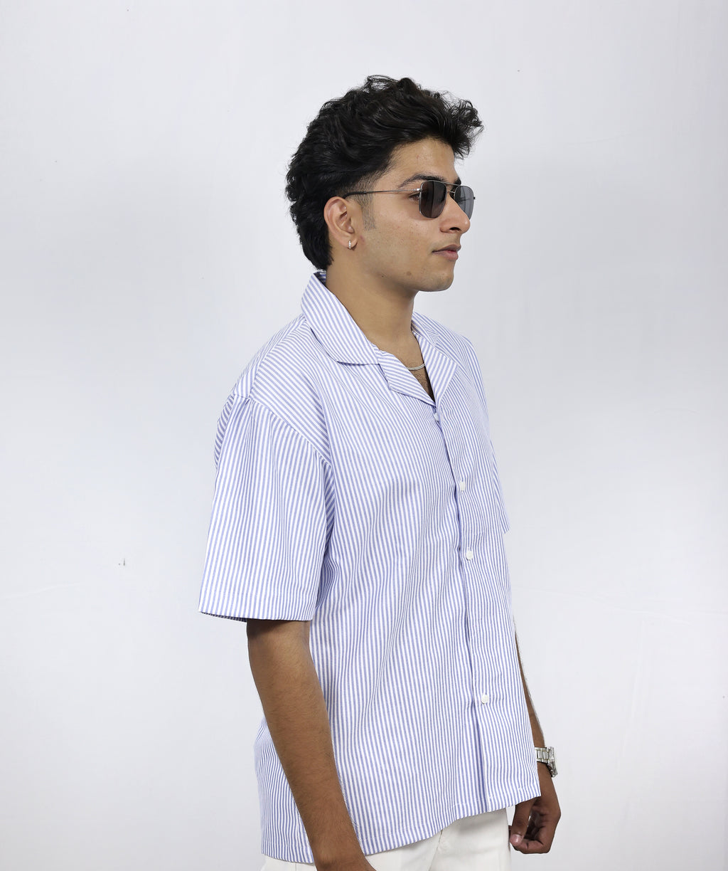 Stripes Oversized Half Shirt