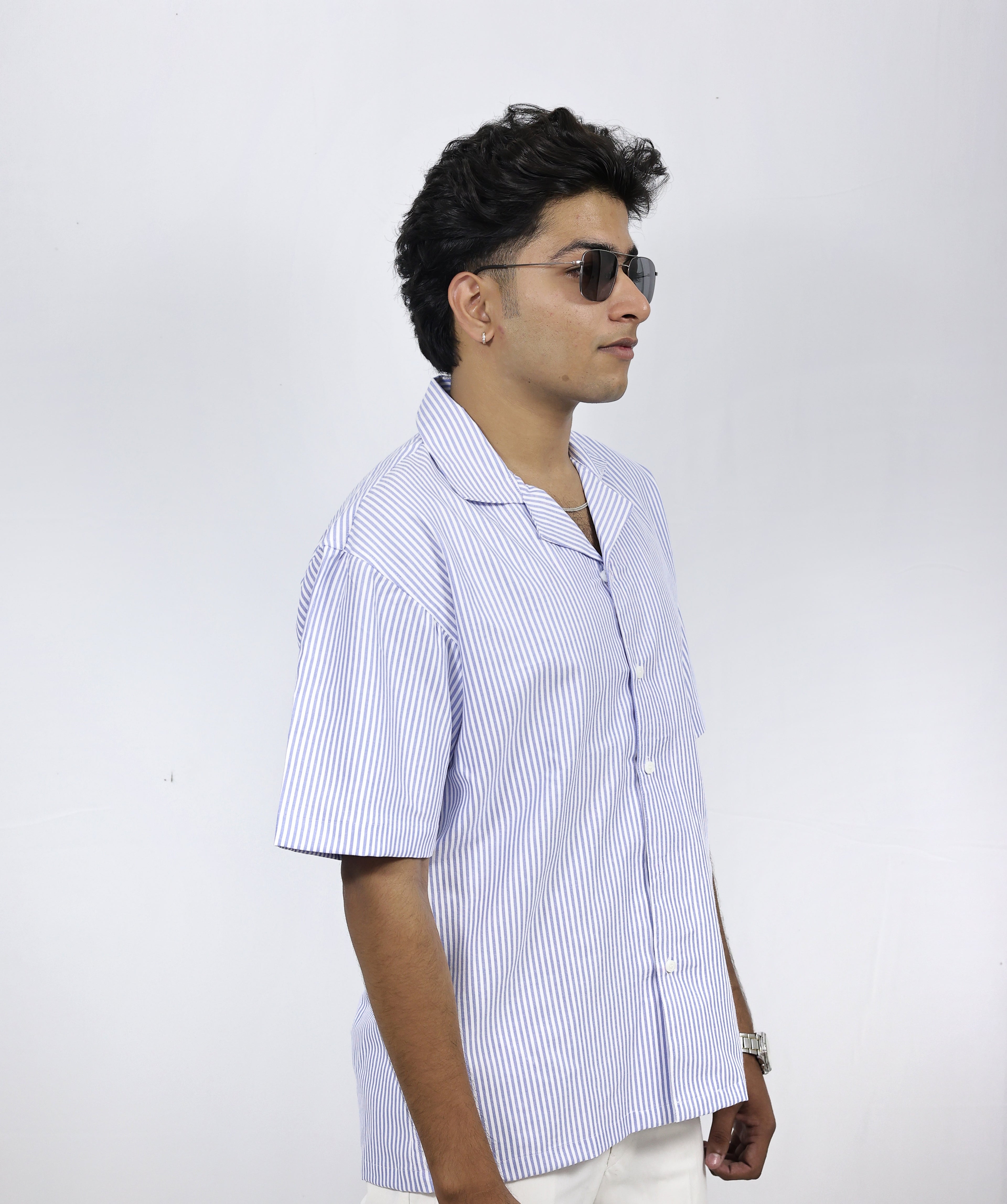 Stripes Oversized Half Shirt