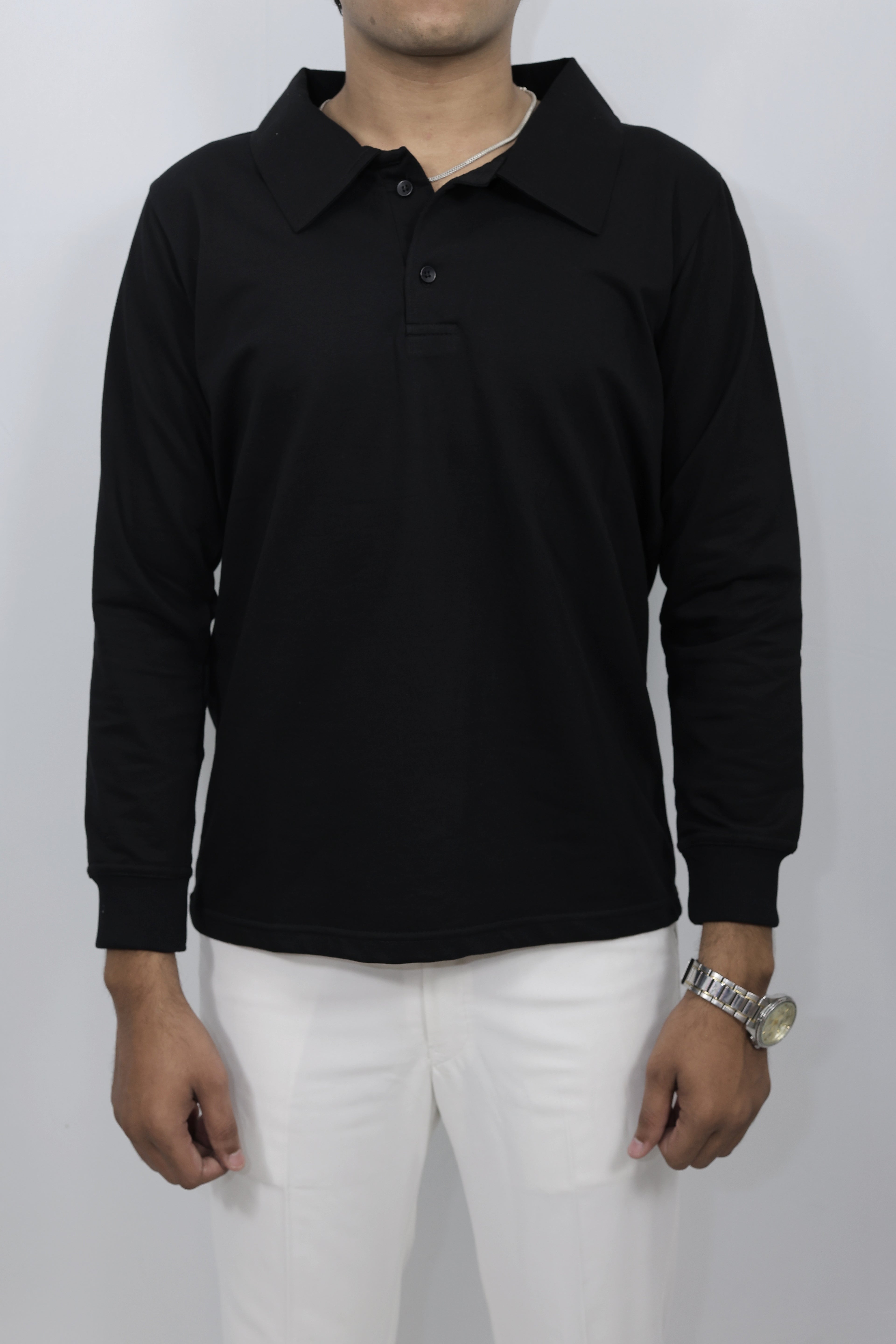 Black Full Sleeves Polo