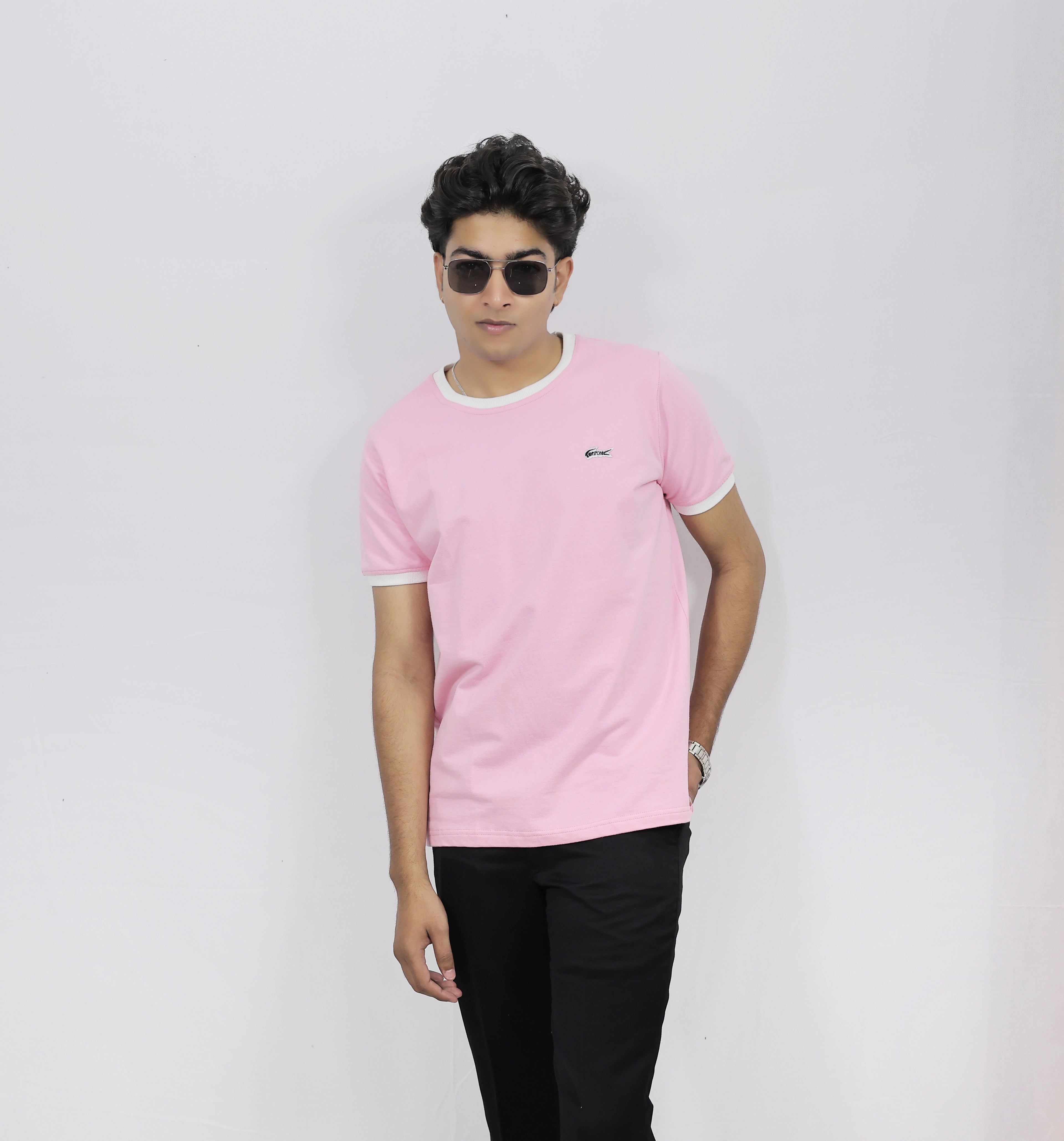 Pink Slim Fit Ribbed Tshirt