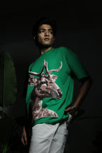 Oversized Deer Puff Green Tee