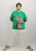 Oversized Deer Puff Green Tee