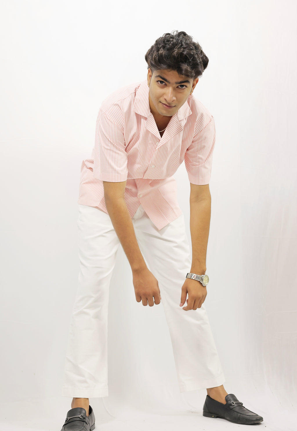 Pink Striped Oversized Half Shirt