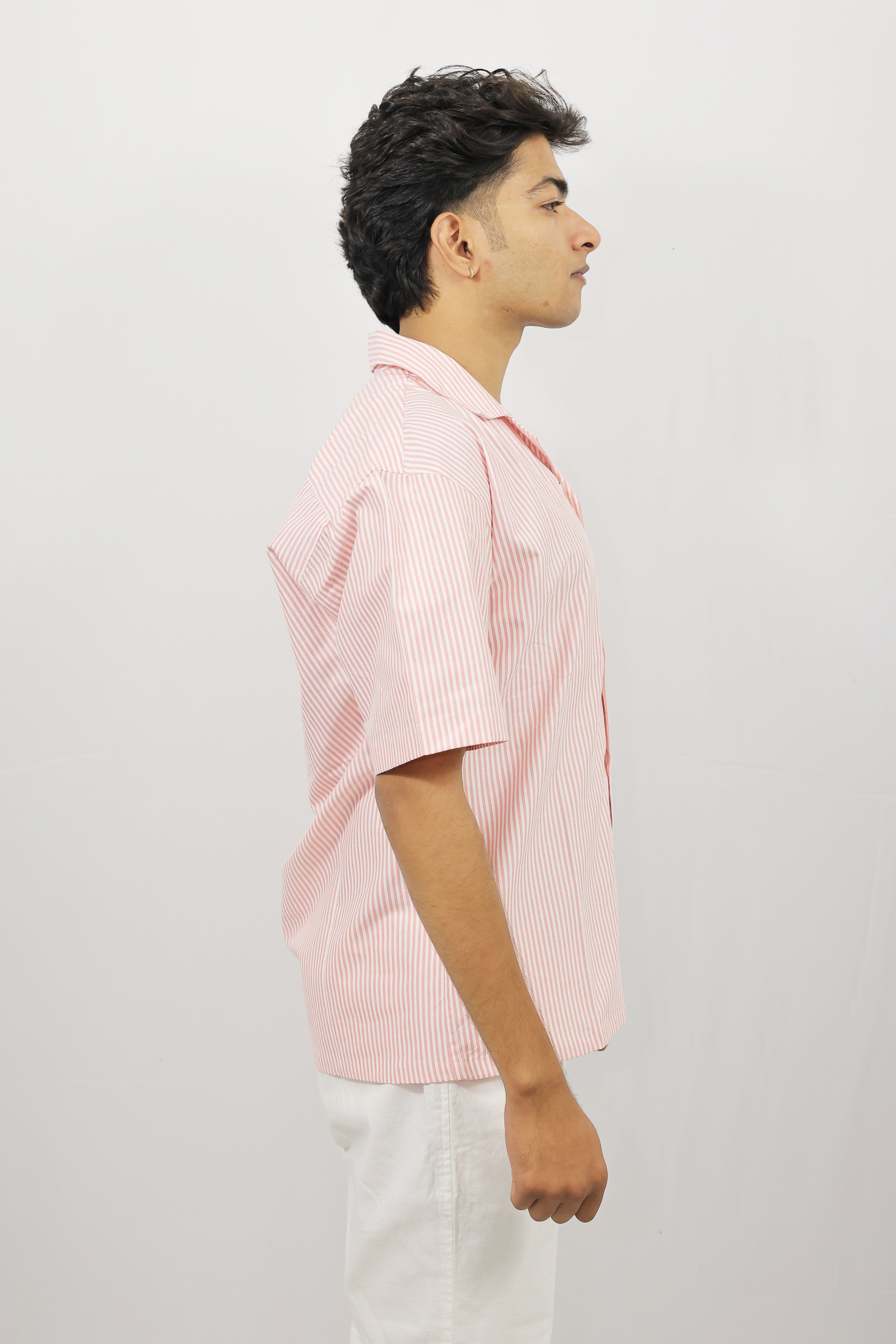 Pink Striped Oversized Half Shirt