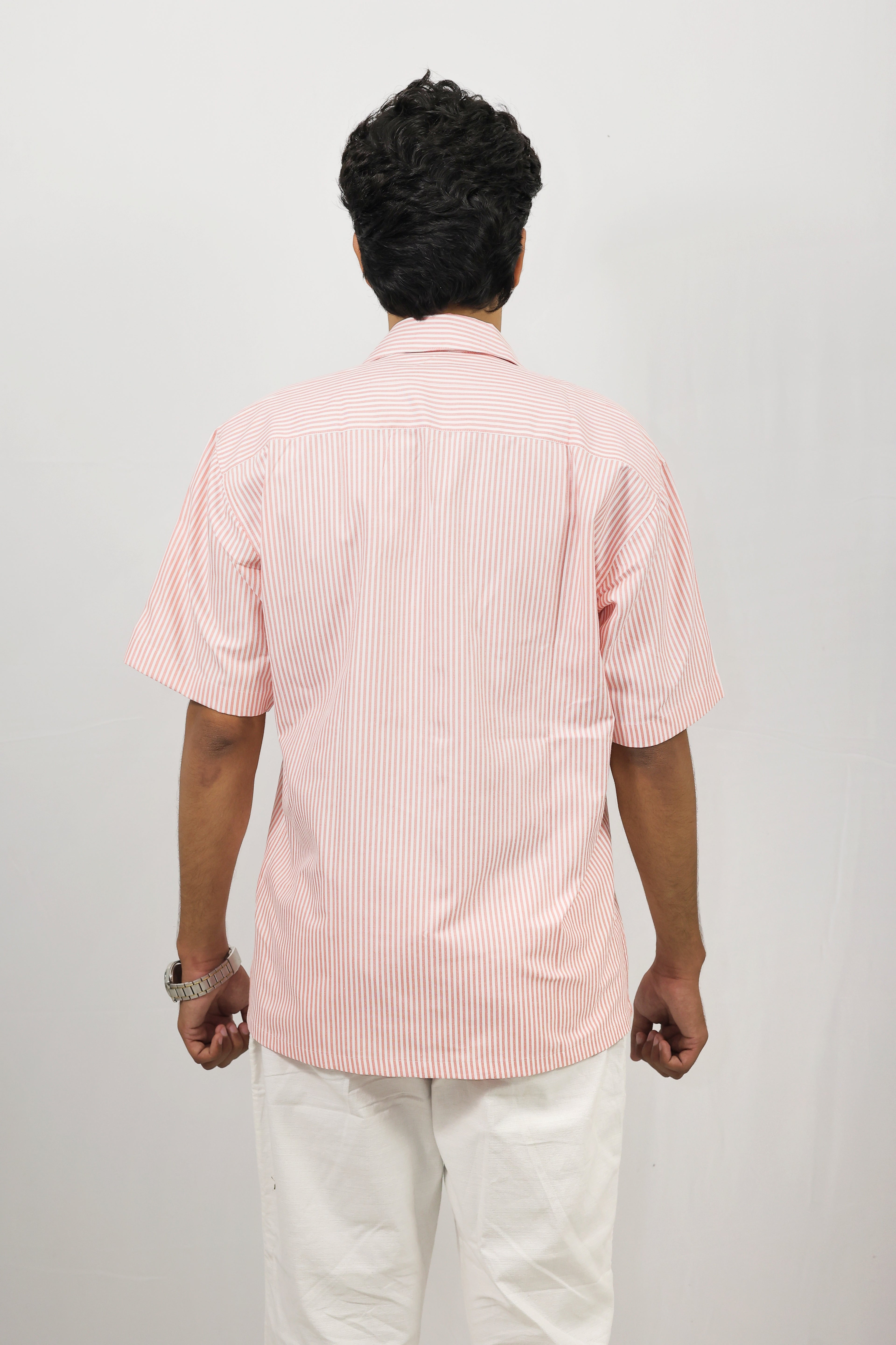 Pink Striped Oversized Half Shirt