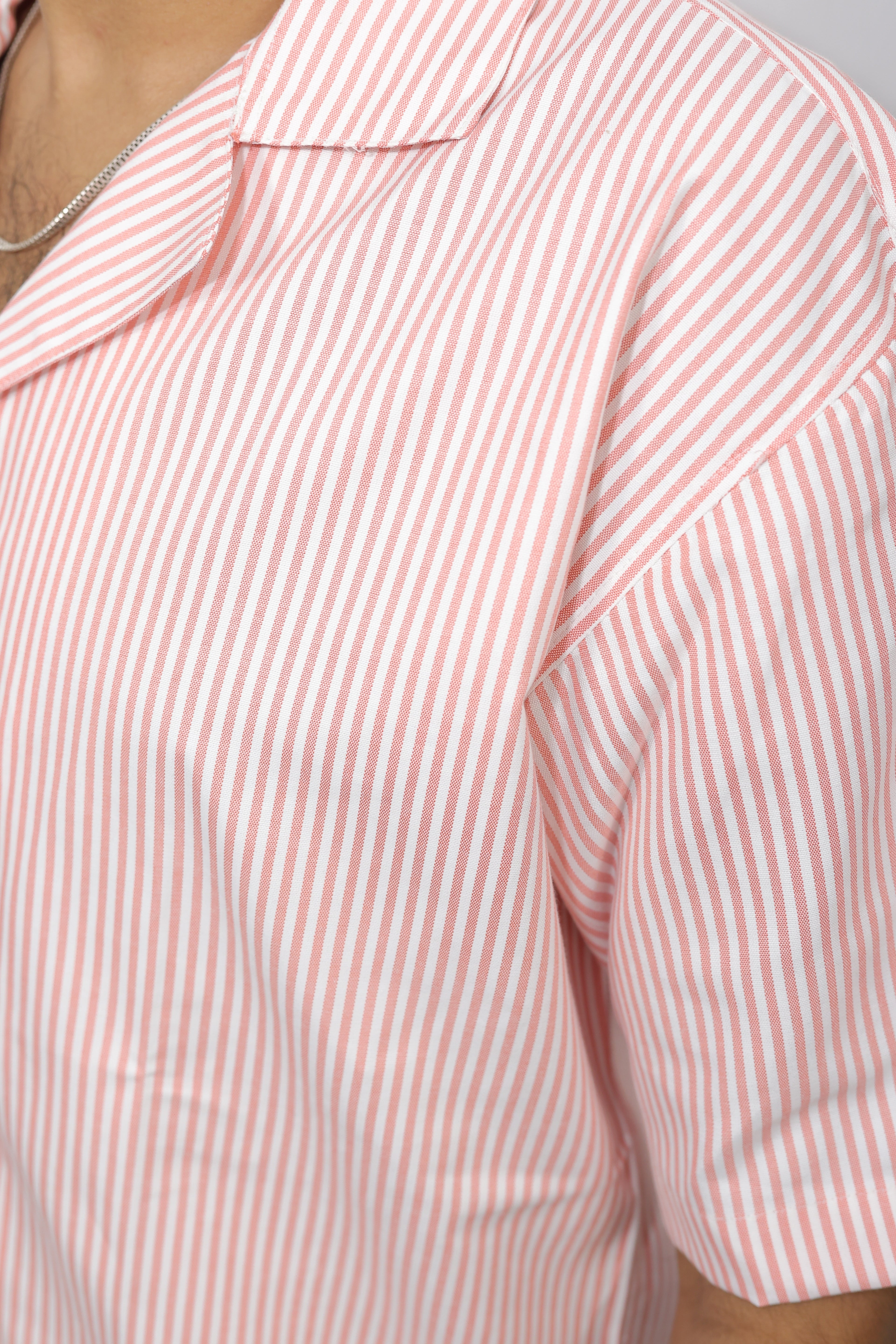 Pink Striped Oversized Half Shirt