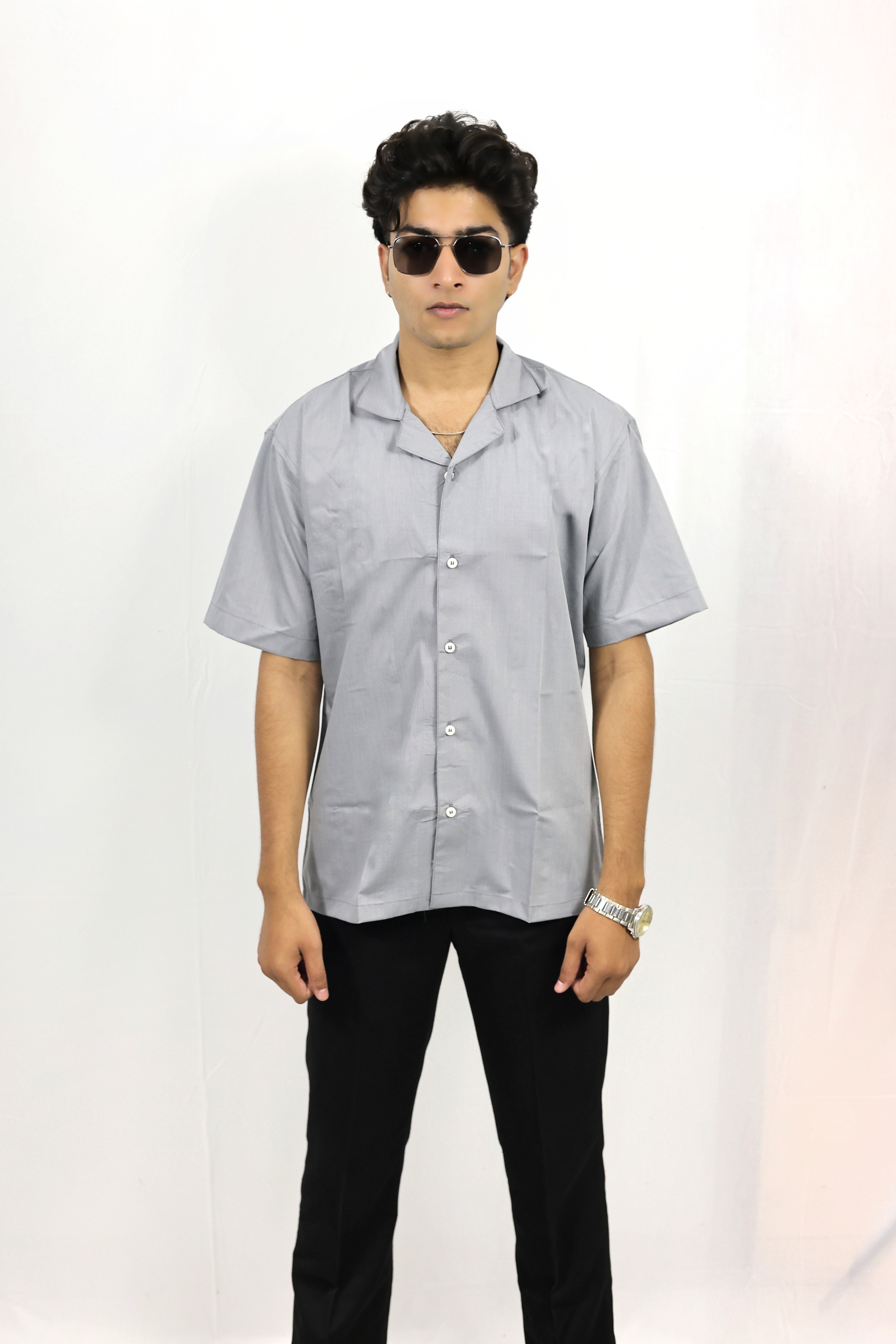 Grey Oversized Half Shirt