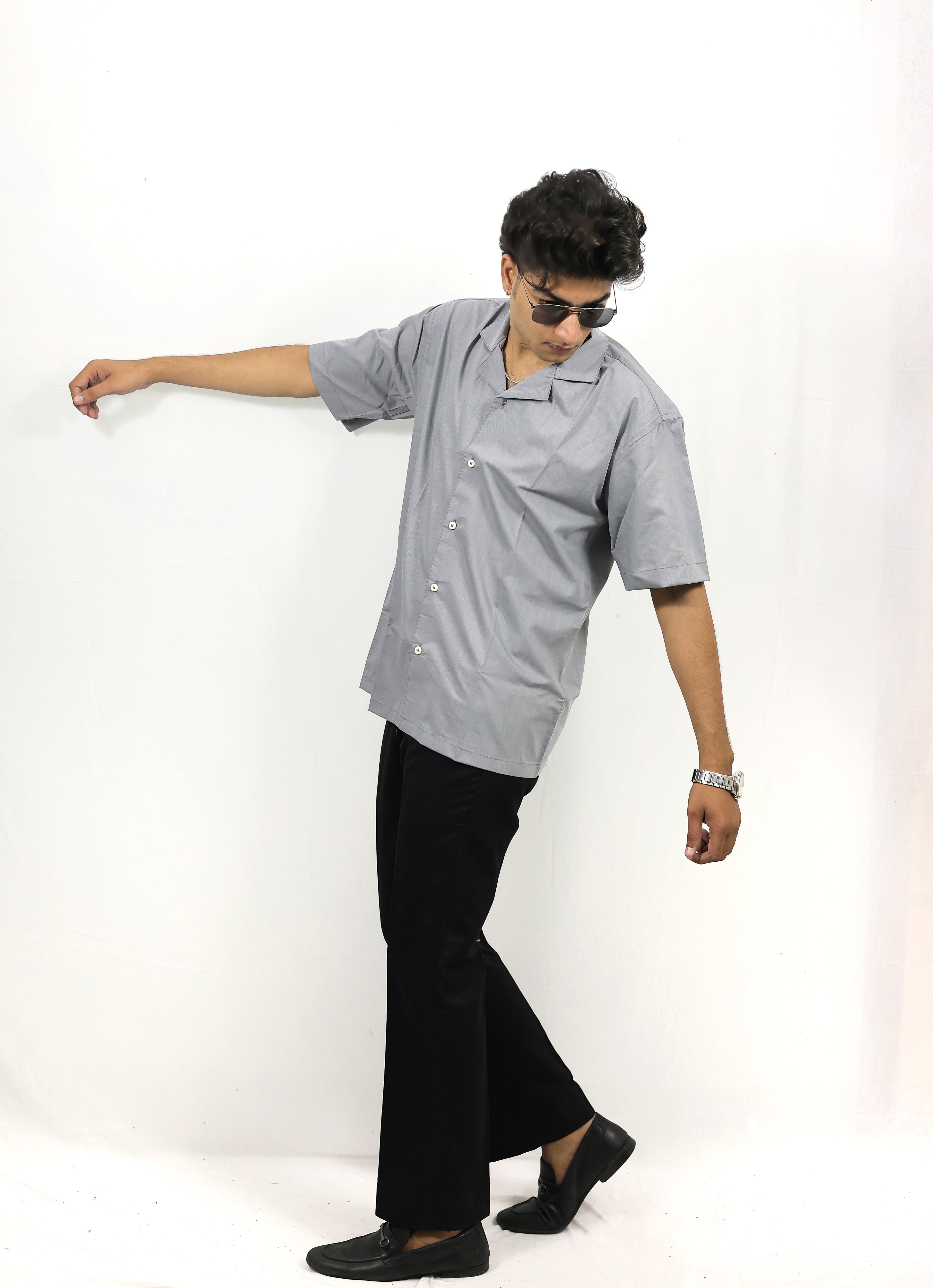Grey Oversized Half Shirt