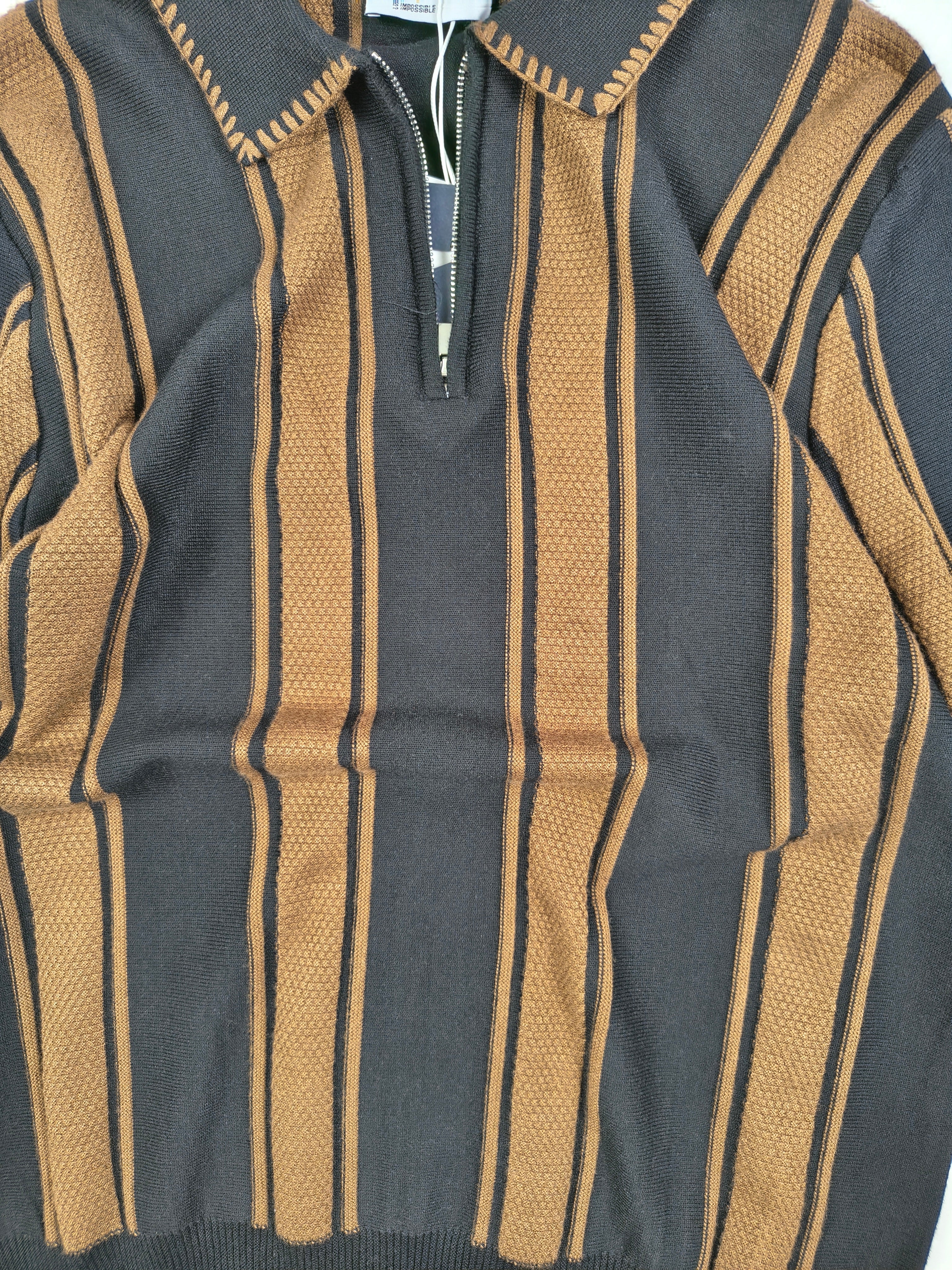 Knitted Brown Full Sleeves Polo